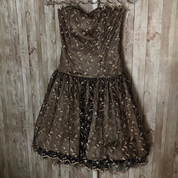 Jessica McClintock Gold Strapless Lace Tulle Dress - Picture 1 of 8